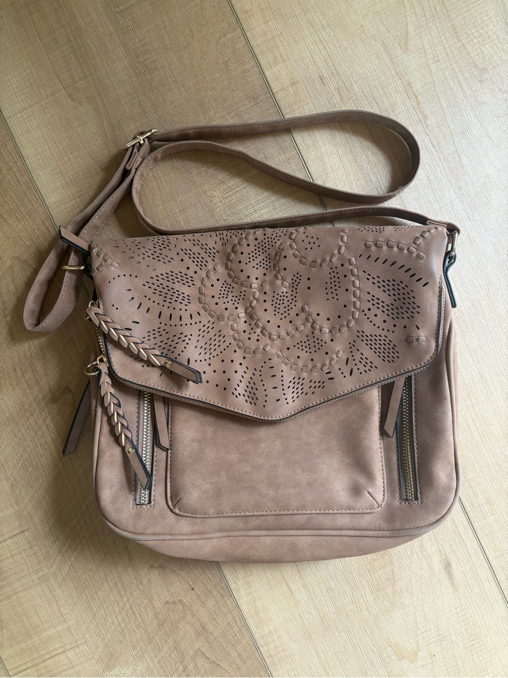 Tan Bohemian Faux Leather Crossbody Bag.
